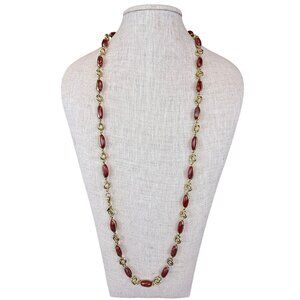 Vintage Napier Gold Tone Red Resin Beaded Necklace Lobster Claw Clasp